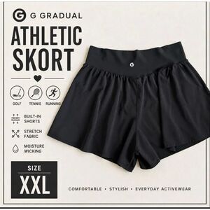 G Gradual Black Athletic Skort XXL Built-In Shorts Golf Tennis Running Activewea